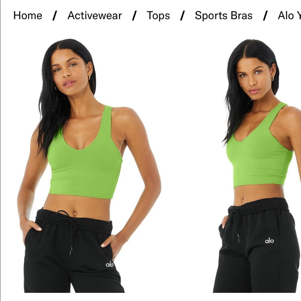 Worn 3 times. Alo Yoga “real bra tank” in green apple